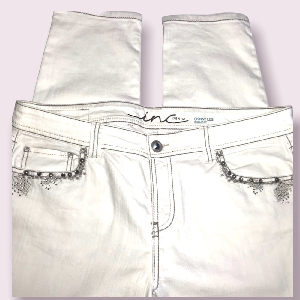 INC jeans skinny  white with rhinestones size 16